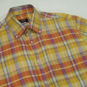 PAUL & SHARK MENS Large PLAID LINEN BUTTON SHIRT